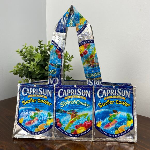Handmade Capri Sun Purse Tote Bag Upcycled Repurposed Juice Pouches - Picture 4 of 7